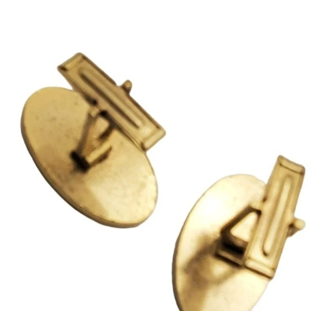 Oval Gold Tone Cufflinks Red Glass Rhinestone Stone MCM Vintage Suit Accessory